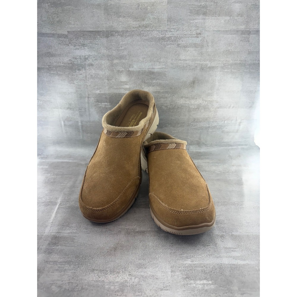 Skechers Relaxed Fit Memory Foam Tan Suede Faux Fur Mules 169104 Women Sz 9.5